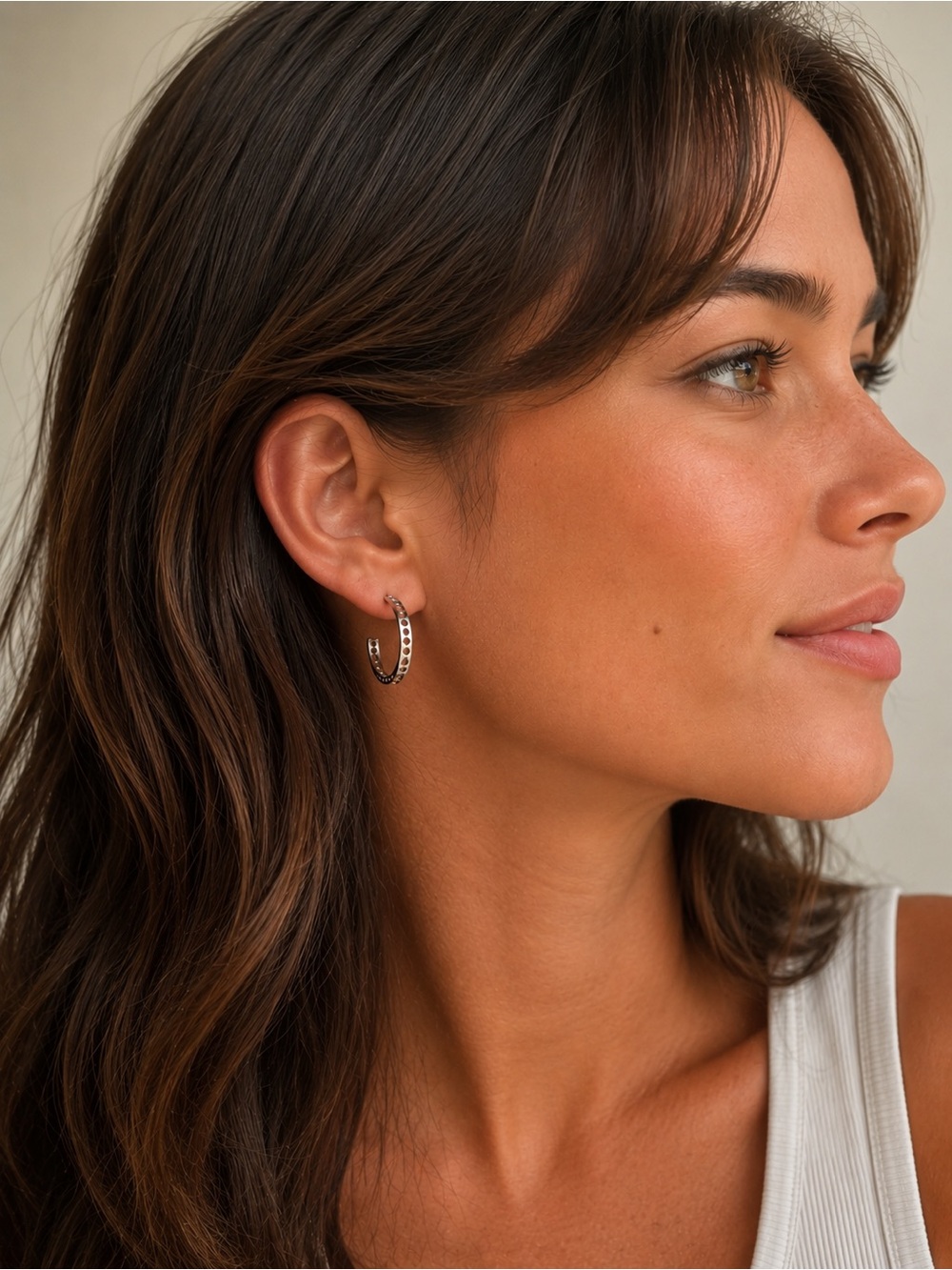 Silver Hoop Earrings with Cutout Dot Design